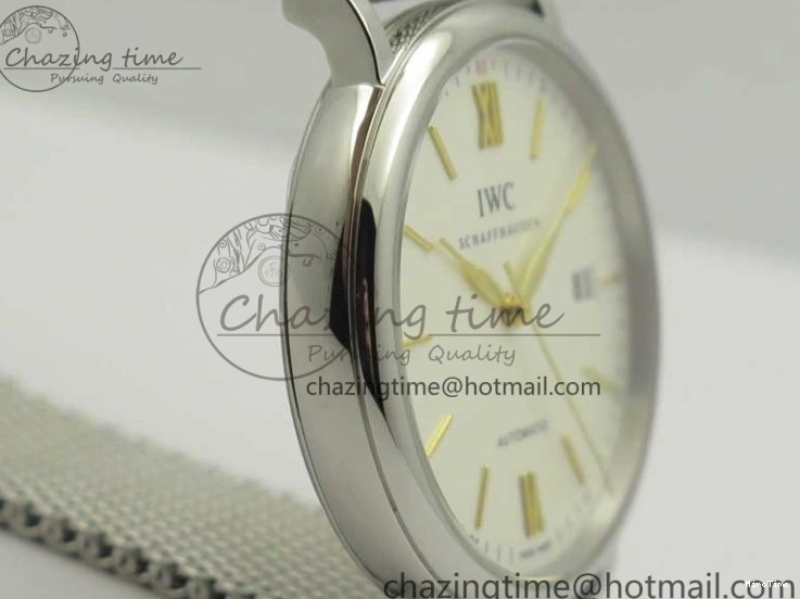 MIROTIME 0701 Breathable Portofino IW356501 SS V3 MK 1:1 Best Edition White Dial Gold Markers On SS Mesh Bracelet MIYOTA 7197
